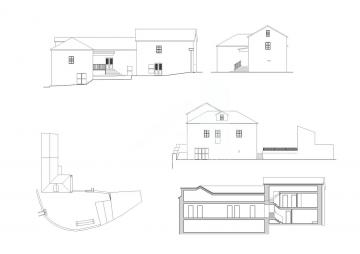 Plano edificacion principal:Alzados y planta parcela.